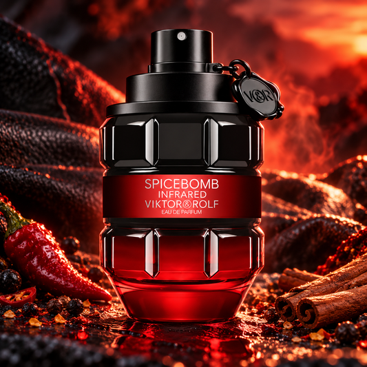 Viktor&Rolf Spicebomb Infrared 90ml fragrance bottle in a scent-inspired setting