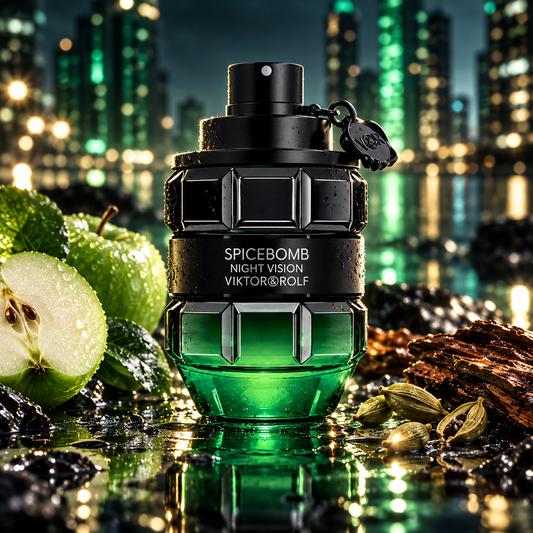 Viktor&Rolf Spicebomb Night Vision 90ml fragrance bottle in a scent-inspired setting